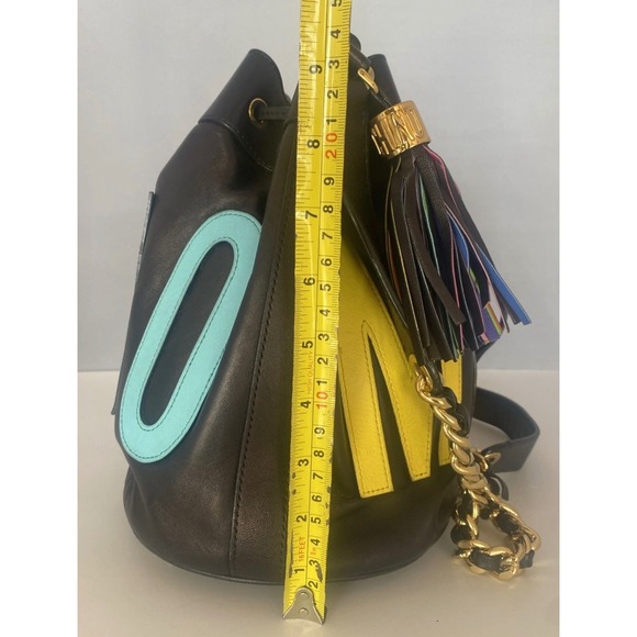 Moschino Bucket Bag Womens Medium Black Multi-Color Excellent Leather Tassel - Picture 6 of 10
